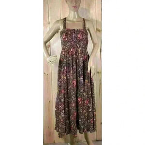 By Timo Smocked Button Front MIDI Dress‎ Bright Field Floral Sleeveless Size XS